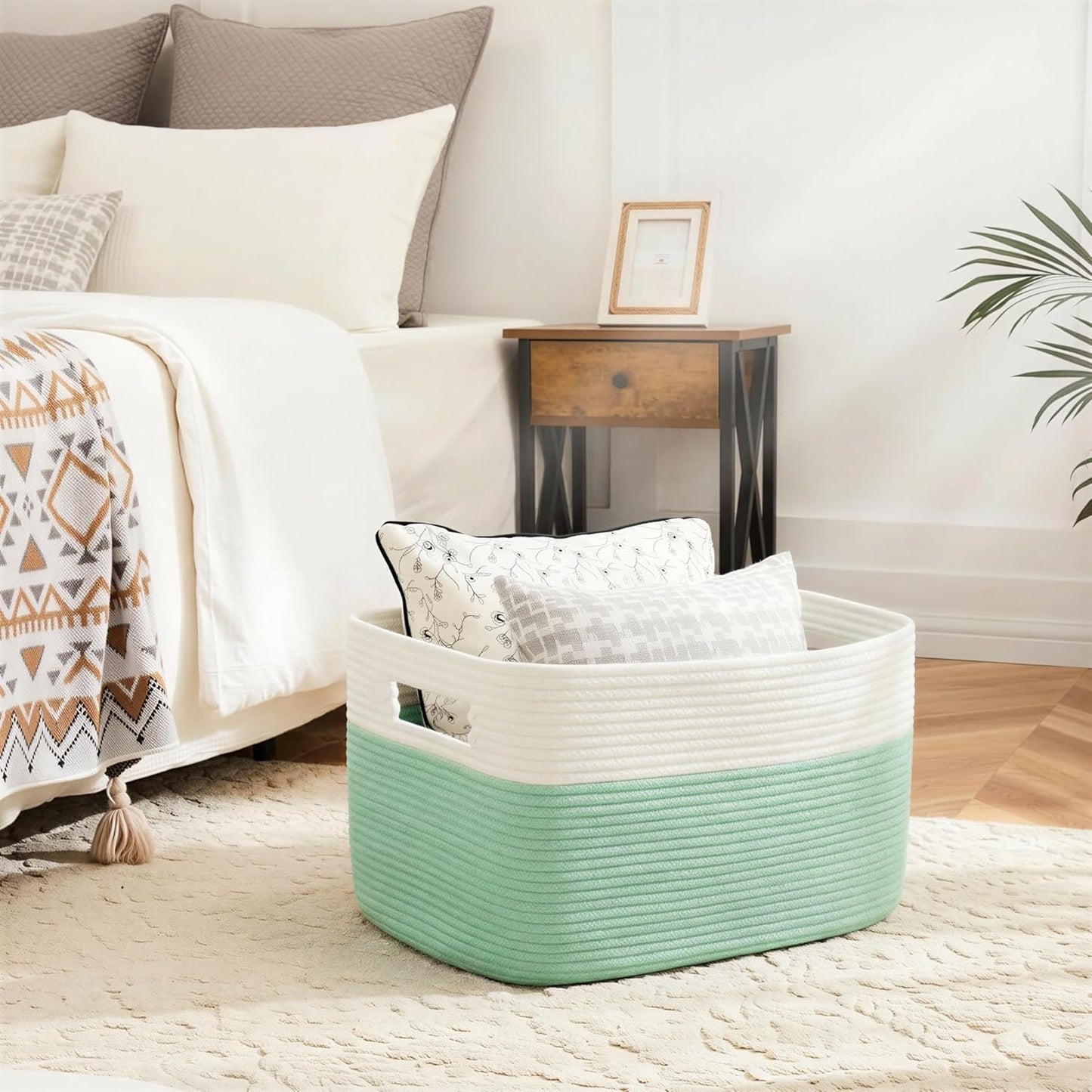 Artfeel Blanket Basket,Rectangle Woven Baskets for Storage,65L Laundry Basket for Decorative Nursery Blanket,Toys,Dirty Clothes and Magazine in Shelves,Baby Room,and Living Room