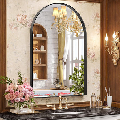 Brightify Arched Mirror, Arched Wall Mirror, 24 x 32 Inch Silver Arch Mirror, Metal Frame Silver Bathroom Mirror, Arched Top Bathroom Vanity Mirror for Living Room Bedroom Mantel Entryway Hallways