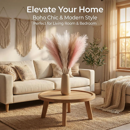 Pampas Grass Decor 21.7 Inch 30pcs, Faux Pampas Grass White Beige Brown Ultra Fluffy No Shedding for Boho Home Bedroom Wedding Vase Filler Dried Flower Arrangement