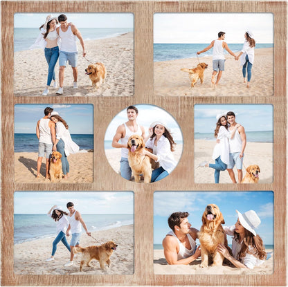 YESKAY 4x6 Picture Frame Collage for Wall Decor, Multiple Photo Collage Frames with Tempered Glass, 7-Opening for 4 x 6 Picture Frames, Rustic Brown, 1 Pack