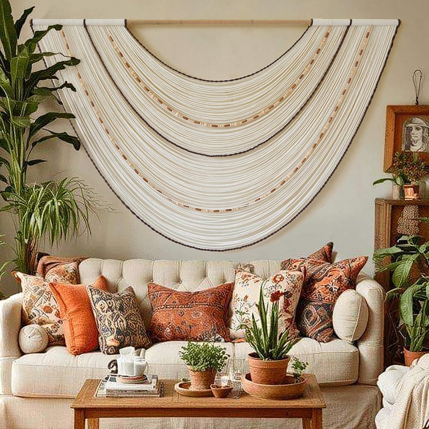Flber Macrame Wall Hanging Boho Wall Decor Tapestry Dip Dyed Ombre Moss Green Handmade Wall Art Woven Cotton Rope Backdrop with for Bedroom Living Room, 57" W x 39" L