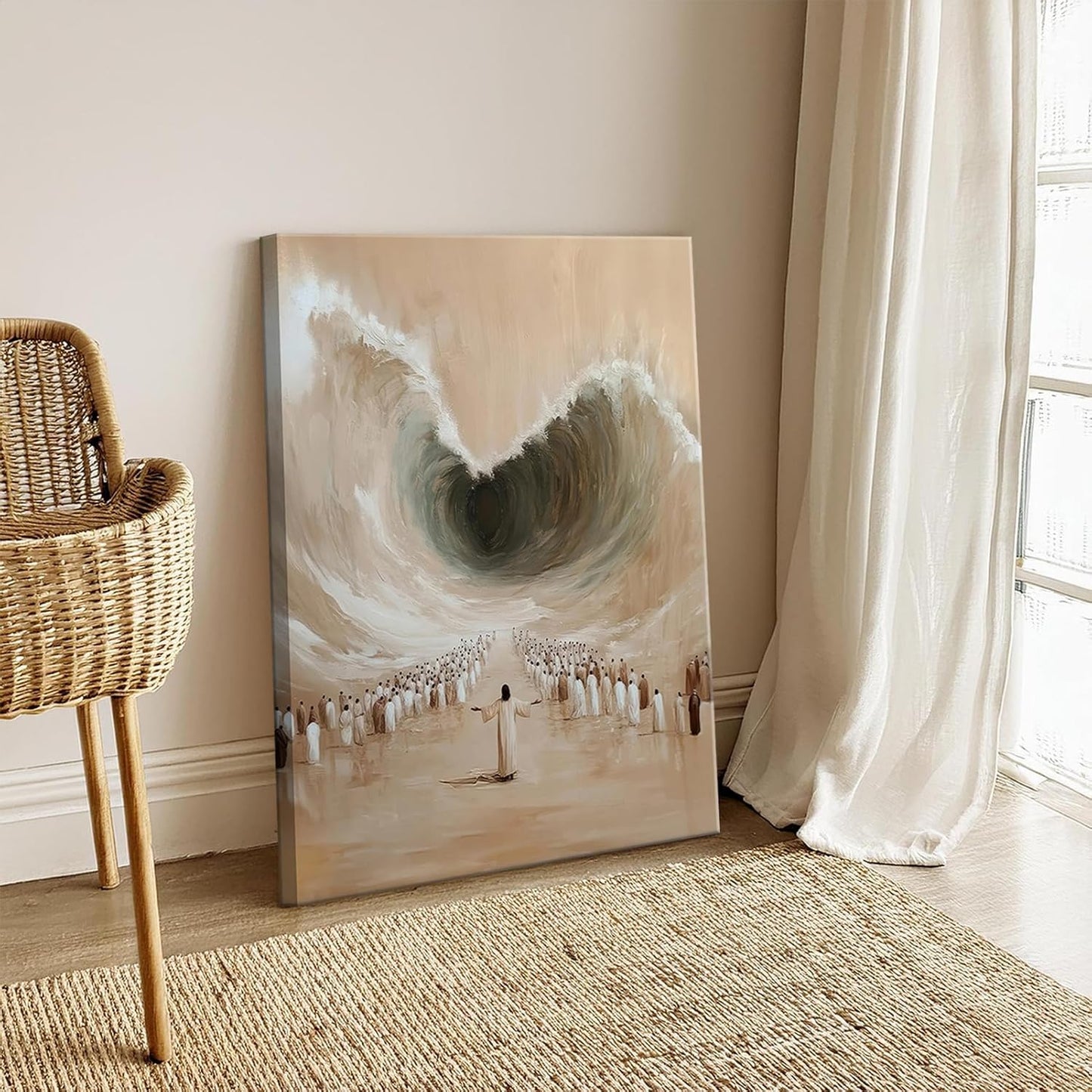 Abstract Jesus Walking on Water Canvas Wall Art Christian Spiritual Wall Decor Pictures Divine Light Modern Religious Posters Prints for Living Room Bedroom Church Decoration 12x16in