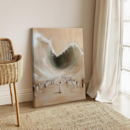 Abstract Jesus Walking on Water Canvas Wall Art Christian Spiritual Wall Decor Pictures Divine Light Modern Religious Posters Prints for Living Room Bedroom Church Decoration 12x16in