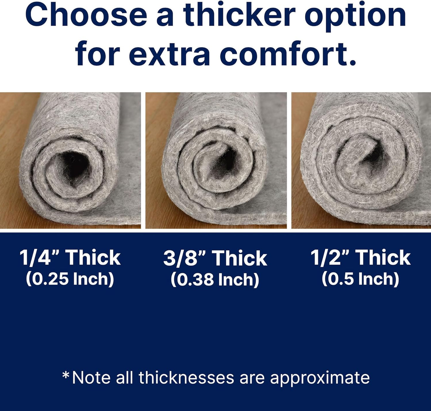 RUGPADUSA - Basics - 8'x10' - 1/4" Thick - 100% Felt - Protective Cushioning Rug Pad - Safe for All Floors and Finishes Including Hardwoods - Colors B