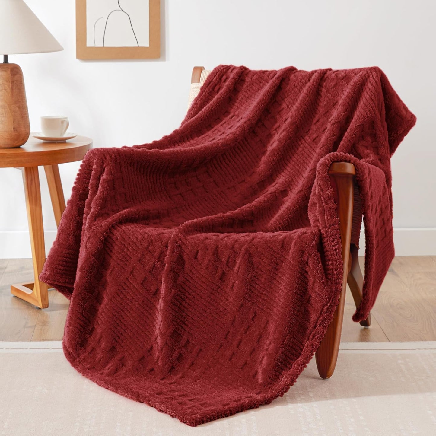 EXQ Home Fleece Throw Blanket for Couch or Bed - 3D Imitation Turtle Shell Jacquard Decorative Blankets - Cozy Soft Lightweight Fuzzy Flannel Blanket Suitable for All Seasons(50"×60",Beige)