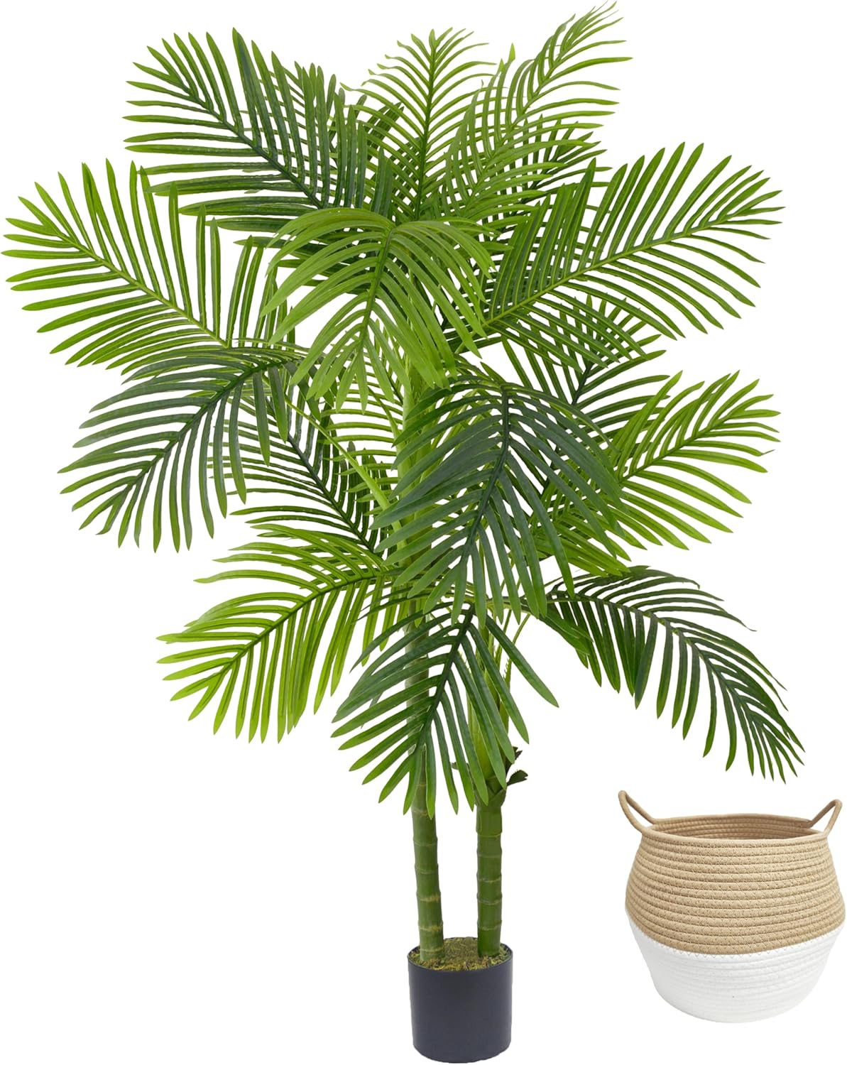 Warmplants Artificial Ficus Tree, 7ft Silk Fake Ficus Leaves Plant with Basket, Indoor Outdoor Faux Green Tree for Home Garden Office House Livingroom Décor