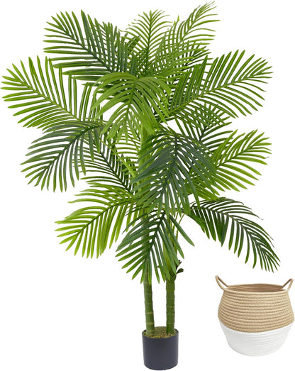 Warmplants Artificial Ficus Tree, 7ft Silk Fake Ficus Leaves Plant with Basket, Indoor Outdoor Faux Green Tree for Home Garden Office House Livingroom Décor