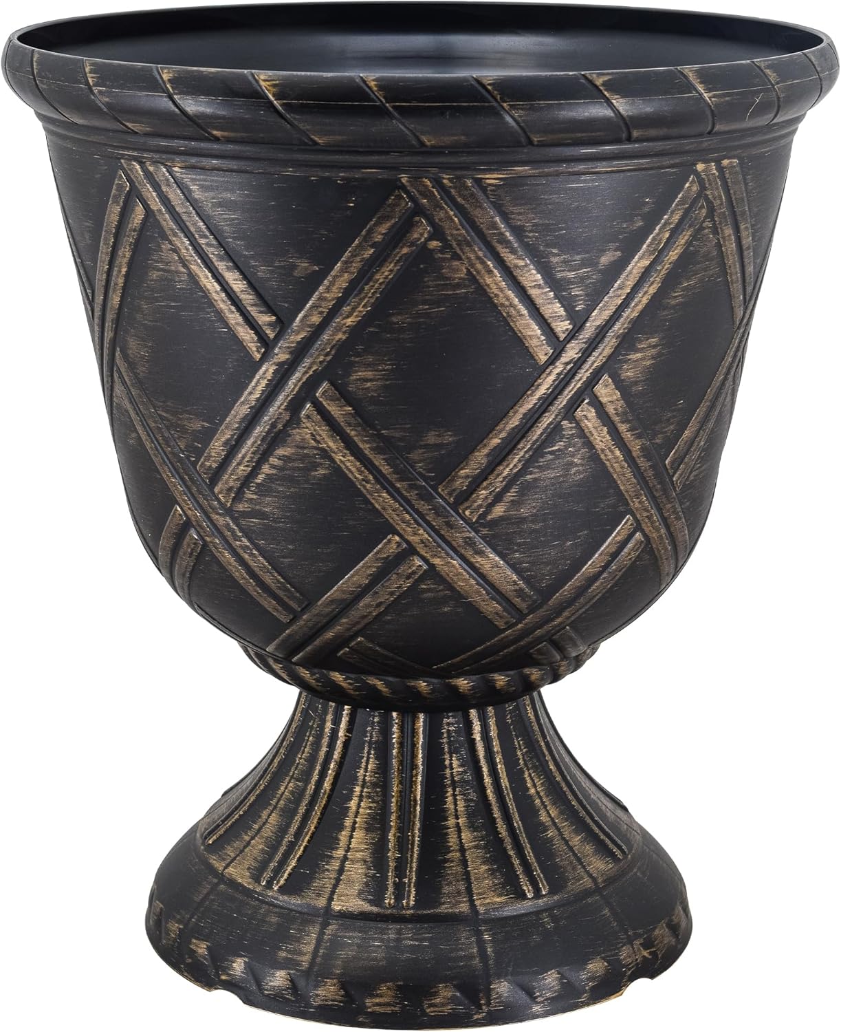 Arcadia Garden Products PL60GD Lattice Plastic Garden Urn, Classic Decorative Garden Pot Planter for Indoor and Outdoor Plants, Gold