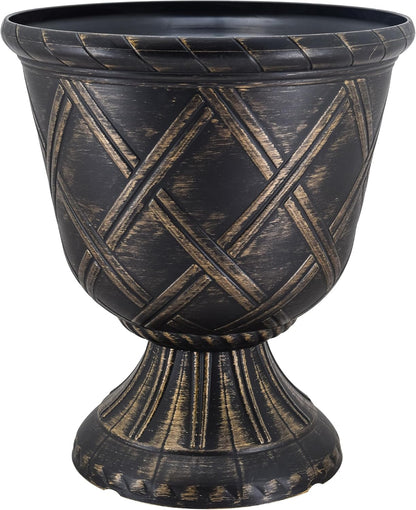 Arcadia Garden Products PL60GD Lattice Plastic Garden Urn, Classic Decorative Garden Pot Planter for Indoor and Outdoor Plants, Gold