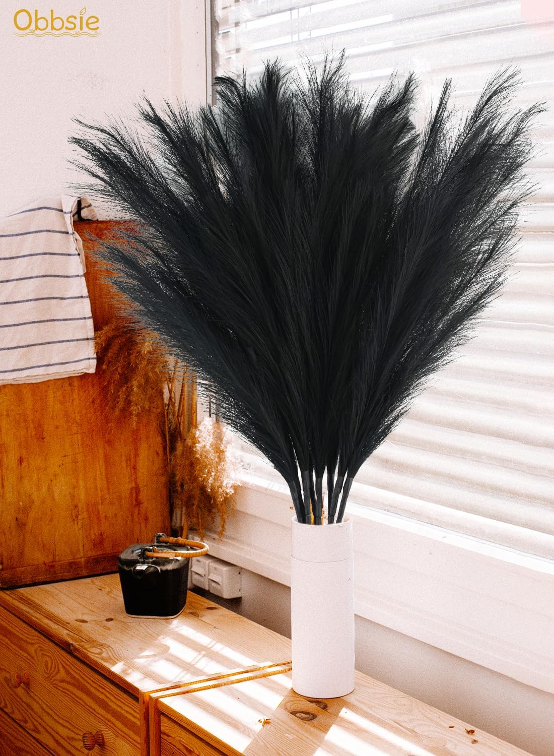 obbsie 50pcs Pink Faux Pampas Grass Decor, 21.6" Short Artificial Floral Branches Vase Filler Flower Arrangement for Home Wedding Boho Outdoor Decor