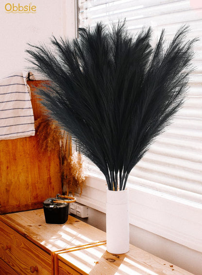 obbsie 50pcs Pink Faux Pampas Grass Decor, 21.6" Short Artificial Floral Branches Vase Filler Flower Arrangement for Home Wedding Boho Outdoor Decor