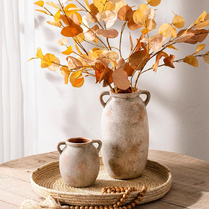 Dobbyby Ceramic Flower Vase 7.6 inch Farmhouse Rustic Vase Decorative Pottery Terracotta Vases for Home Decor Table Mantle Fireplace Living Room Bathroom Wedding Centerpiece (Whitewashed)
