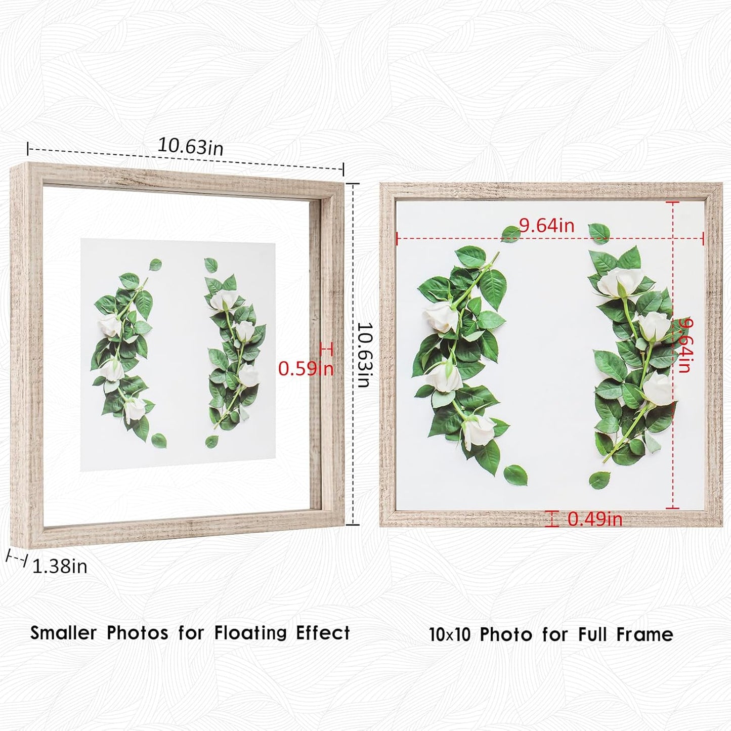 MUYE 11x14 Floating Frame Set of 2,Double Glass Rustic Frame,Display Any Size Photo up to 11x14,Wall Mount or Tabletop Standing,Natural