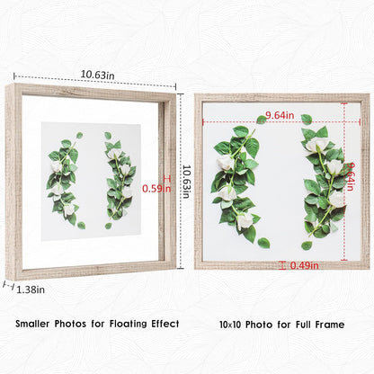 MUYE 11x14 Floating Frame Set of 2,Double Glass Rustic Frame,Display Any Size Photo up to 11x14,Wall Mount or Tabletop Standing,Natural