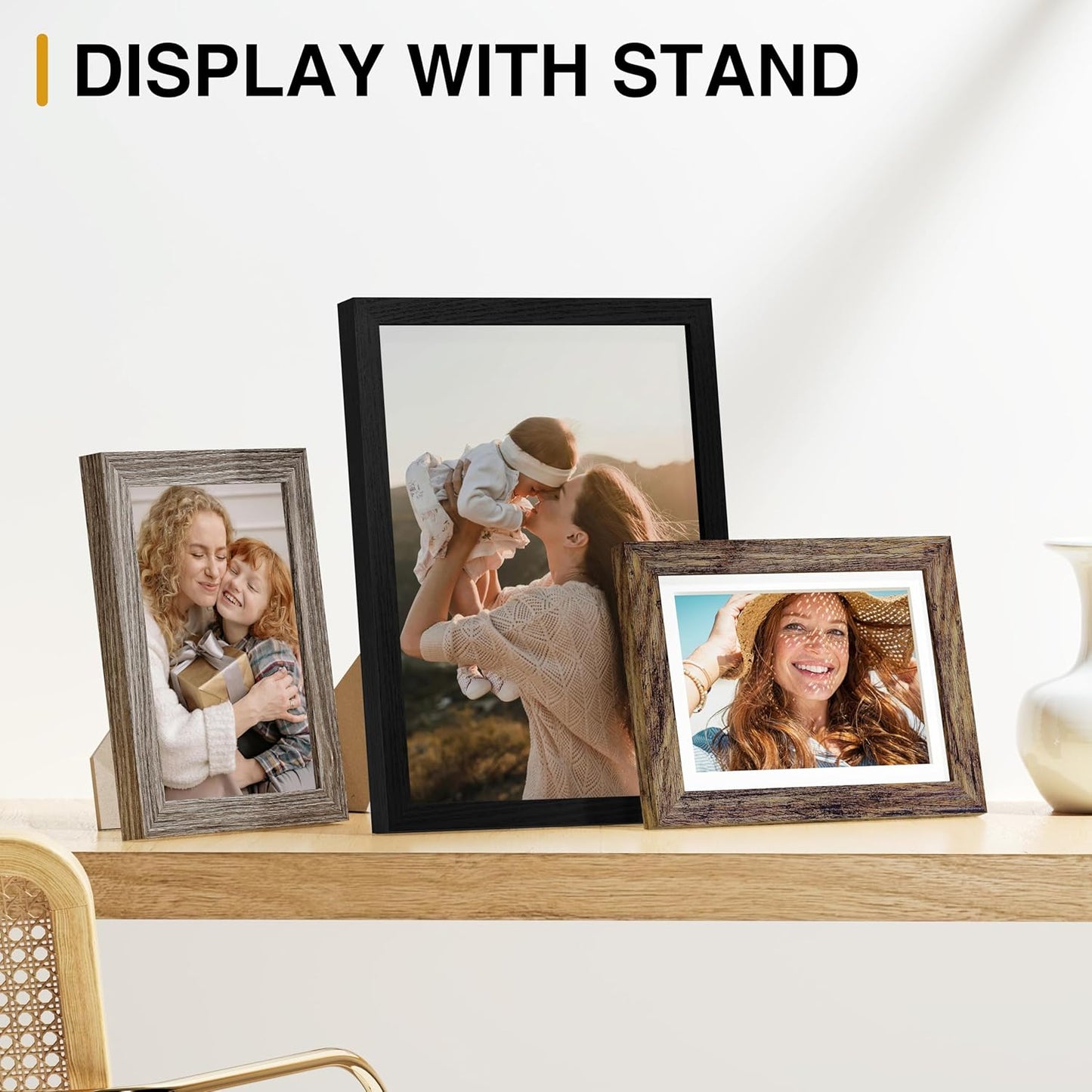 Vittanly 15 Pack Picture Frames Collage Wall Decor for Mounting or Tabletop Display, Gallery Frame Set for Family, Multi Sizes Including 3pcs 8x10, 6pcs 5x7, 6pcs 4x6, Black