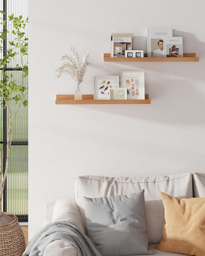 Axeman Oak Picture Ledge Shelf, 48 Inch Floating Shelves Set of 2, Solid Oak Wood Wall Shelves with Lip, Wall Decor Storage for Bedroom Living Room Bathroom Kitchen Nursery Photo Picture, Natural Oak
