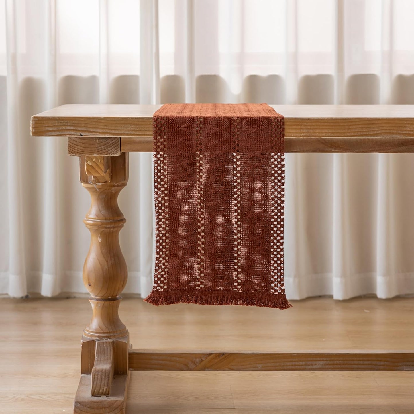 Keketoarrange Boho Sage Green Table Runner for Summer Home Decorations 12x72 Inches Farmhouse Small Macrame Woven Burlap Rustic Coffee Dresser Dining Kitchen Centerpiece Bohemian Decor