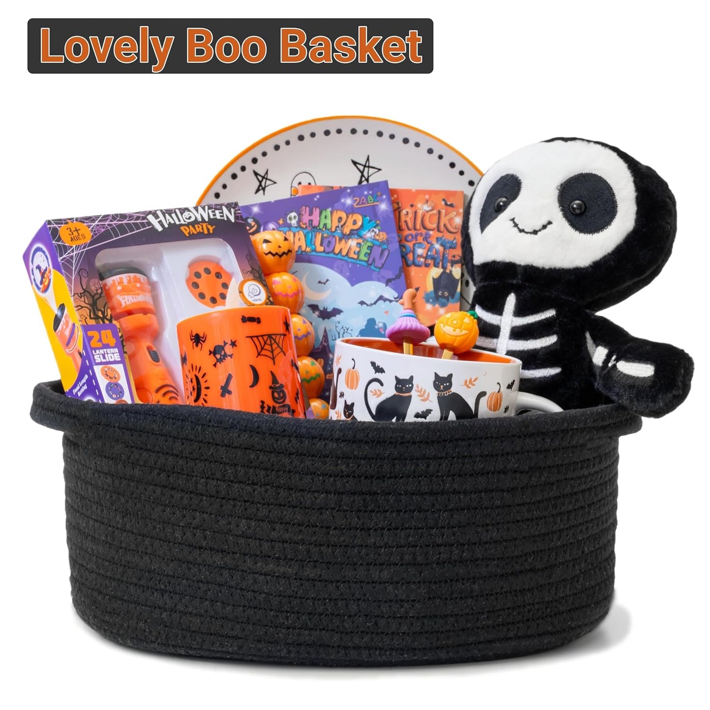 Small Woven Gift Basket Empty with Bag & Ribbon - Gifts for Mom, Baby Shower, Birthdays & Raffle - Cotton Rope Storage Basket for Dog Toys or Shelf - 12"x8"x5", White