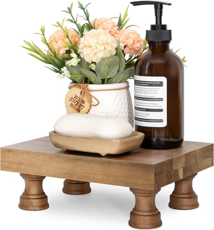 EOSAHR Farmhouse Riser for Room Decor : Decorative Pedestal Stand For Display Your Home Decorations and Uniquely Soap Stand - Rustic Bathroom Counter Tray and Kitchen Decor (Natural Wood)