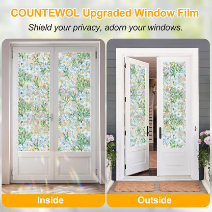 Countewol Window Privacy Film Stain Glass Window Film Rainbow Window Film Window clings Non-Adhesive Reusable Decorative for Room (Leaf Rainbow, 17.5 x 78.7 in)