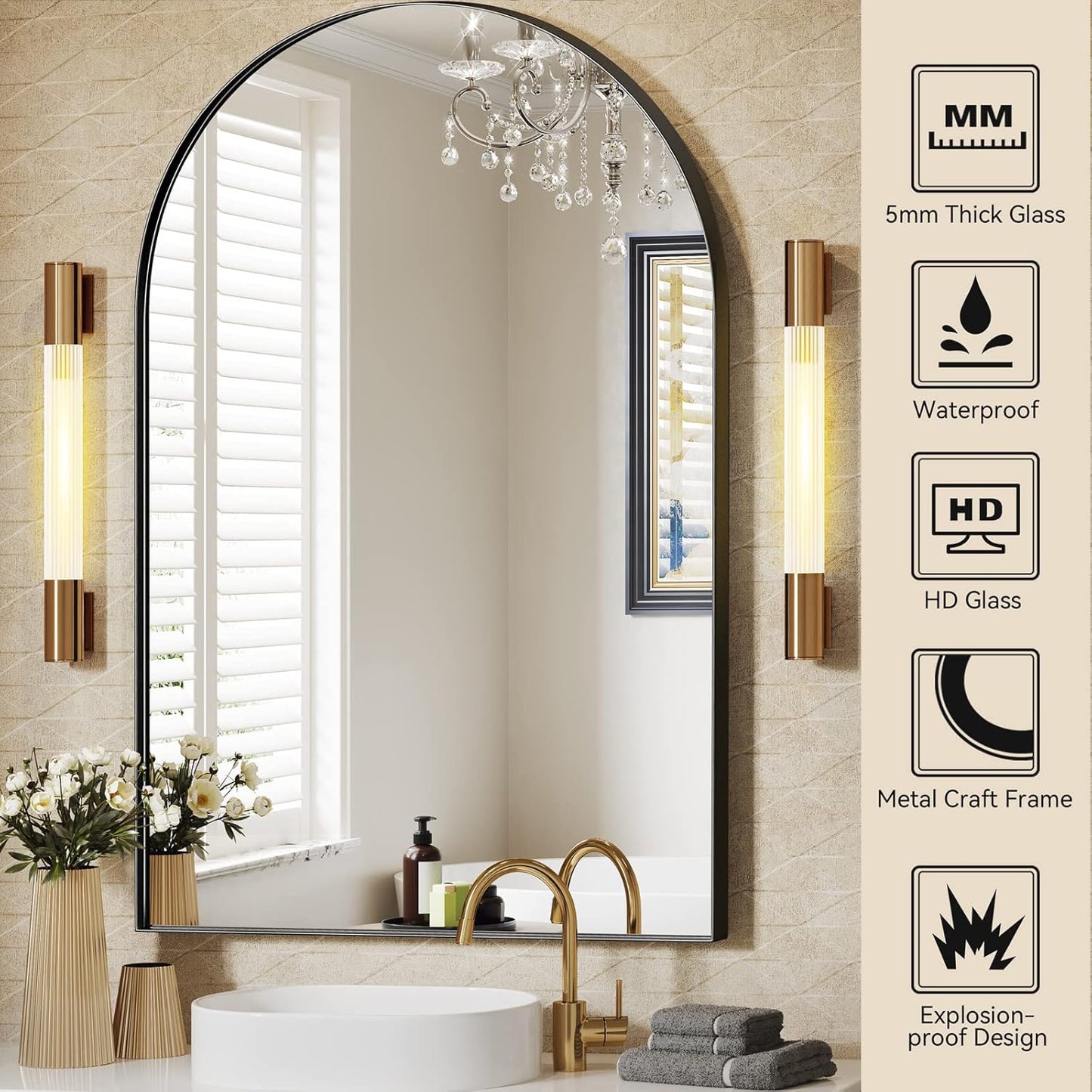 Brightify Arched Mirror, Arched Wall Mirror, 24 x 32 Inch Silver Arch Mirror, Metal Frame Silver Bathroom Mirror, Arched Top Bathroom Vanity Mirror for Living Room Bedroom Mantel Entryway Hallways