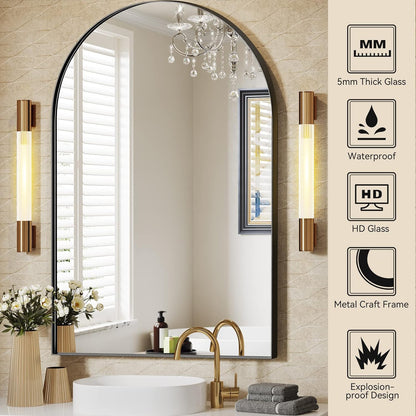 Brightify Arched Mirror, Arched Wall Mirror, 24 x 32 Inch Silver Arch Mirror, Metal Frame Silver Bathroom Mirror, Arched Top Bathroom Vanity Mirror for Living Room Bedroom Mantel Entryway Hallways