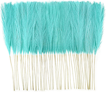 obbsie 50pcs Pink Faux Pampas Grass Decor, 21.6" Short Artificial Floral Branches Vase Filler Flower Arrangement for Home Wedding Boho Outdoor Decor