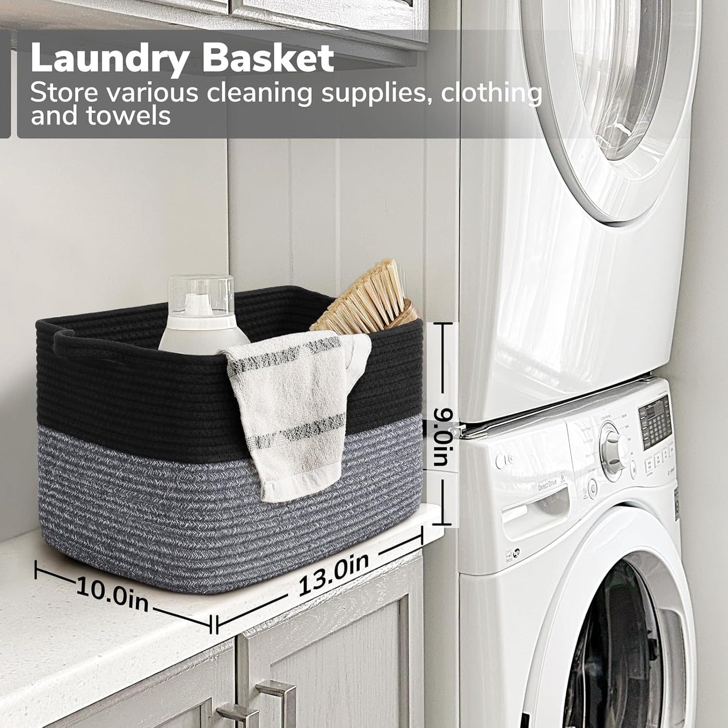 Goodpick Cube Storage Bins - Towel, Book, Cloth, Shoes, Closet Shelf Woven Baskets for Office, Baby Laundry, Toys, 13''x10''x9''