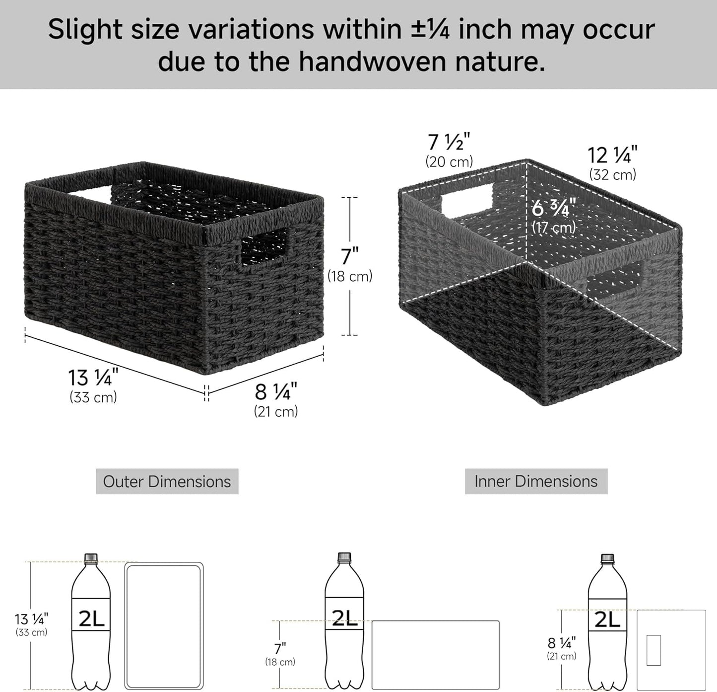 StorageWorks Wicker Basket, Baskets for Organizing, Storage Basket with Built-in Handles, Water Hyacinth Shelves (Medium 2-Pack, Natural Hyacinth)