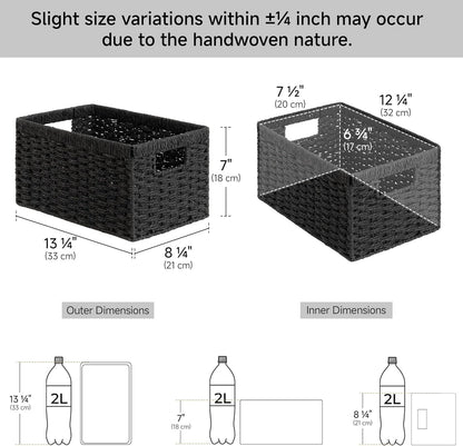 StorageWorks Wicker Basket, Baskets for Organizing, Storage Basket with Built-in Handles, Water Hyacinth Shelves (Medium 2-Pack, Natural Hyacinth)