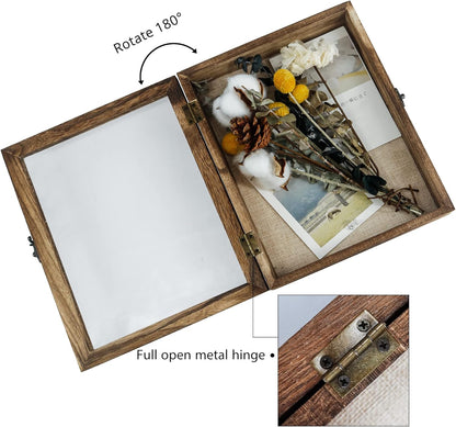 GraduationMall 13x16 Wood Shadow Box Frame Glass Door Display Case with Linen Back and 6 Stick Pins,1.5 inches Interior Depth,Ideal for Memorabilia Pictures Flowers Medals Tickets Rustic White