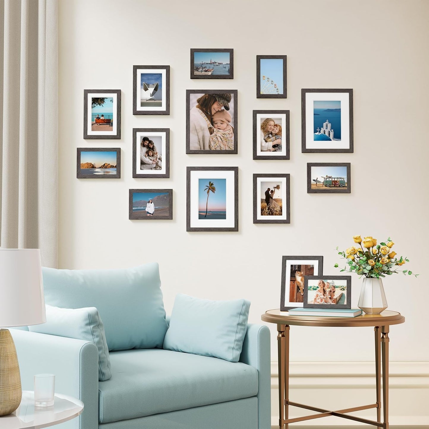 Vittanly 15 Pack Picture Frames Collage Wall Decor for Mounting or Tabletop Display, Gallery Frame Set for Family, Multi Sizes Including 3pcs 8x10, 6pcs 5x7, 6pcs 4x6, Black