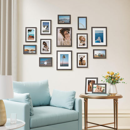 Vittanly 15 Pack Picture Frames Collage Wall Decor for Mounting or Tabletop Display, Gallery Frame Set for Family, Multi Sizes Including 3pcs 8x10, 6pcs 5x7, 6pcs 4x6, Black