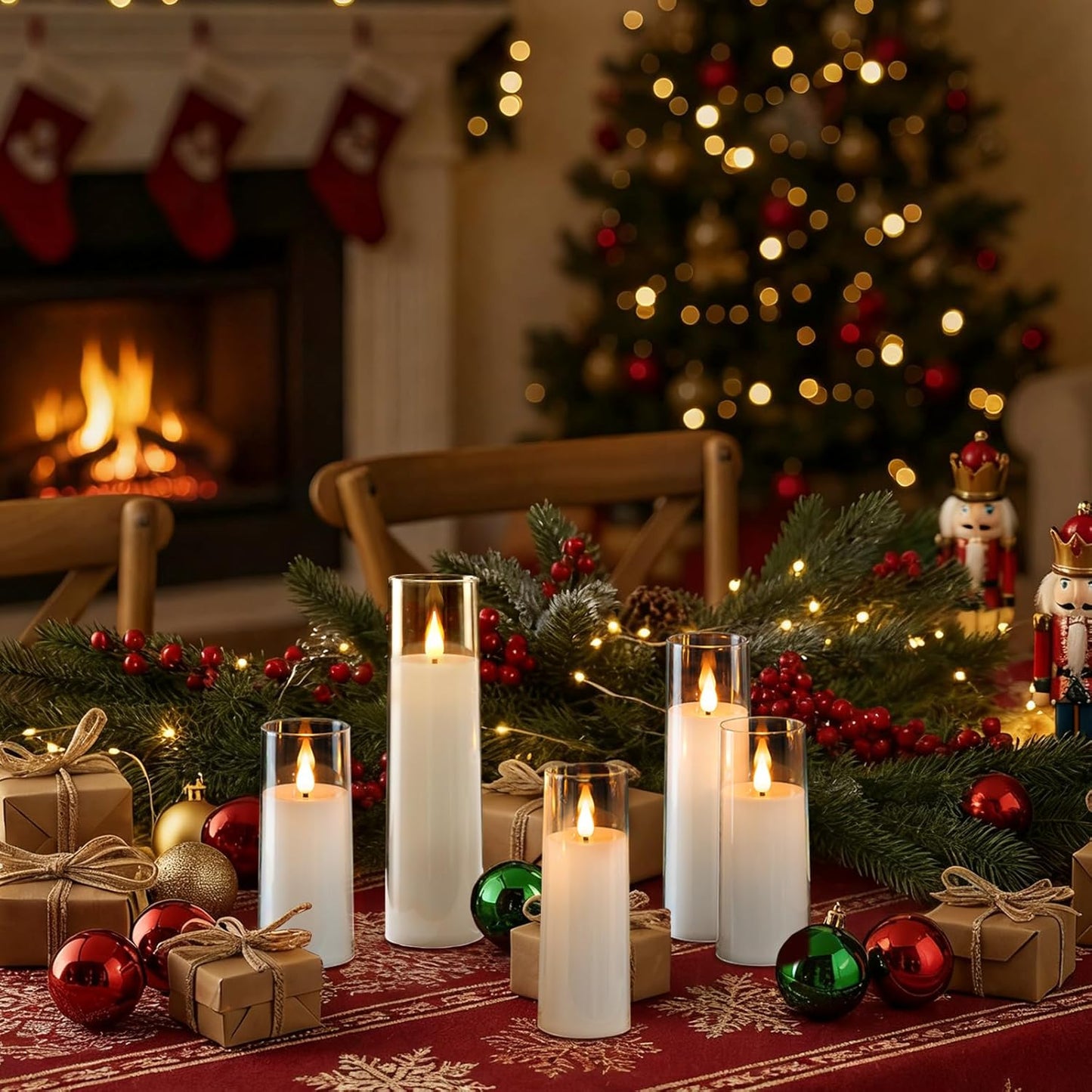 Amagic Pure White Flameless Candles, Battery Operated Candles, Acrylic Flickering LED Pillar Candles with Remote Control and Timer, 3D Wick, Yellow and Blue Glow, D2.2 xH5 5" 6" 7" 8", Set of 5