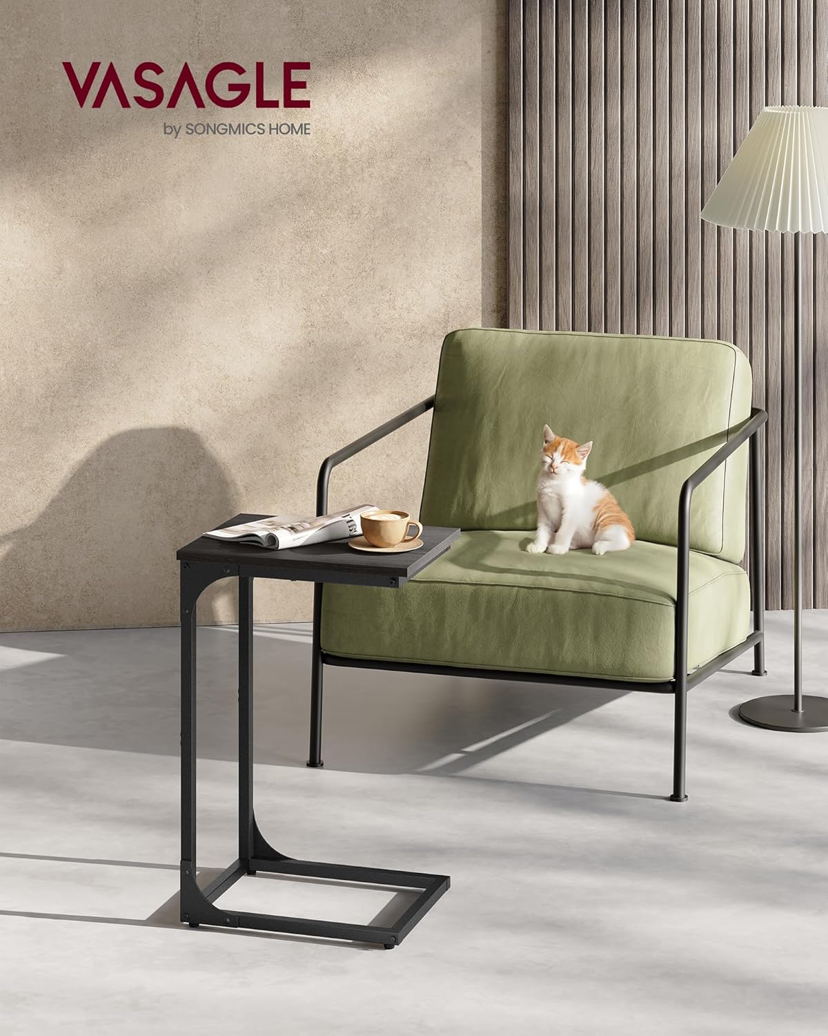 VASAGLE C-Shaped End Table, Small Side Table for Couch, Sofa Table with Metal Frame for Living Room, Bedroom, Bedside, Rustic Brown and Black