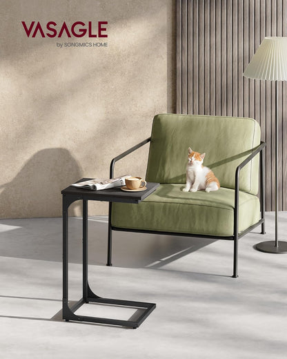 VASAGLE C-Shaped End Table, Small Side Table for Couch, Sofa Table with Metal Frame for Living Room, Bedroom, Bedside, Rustic Brown and Black