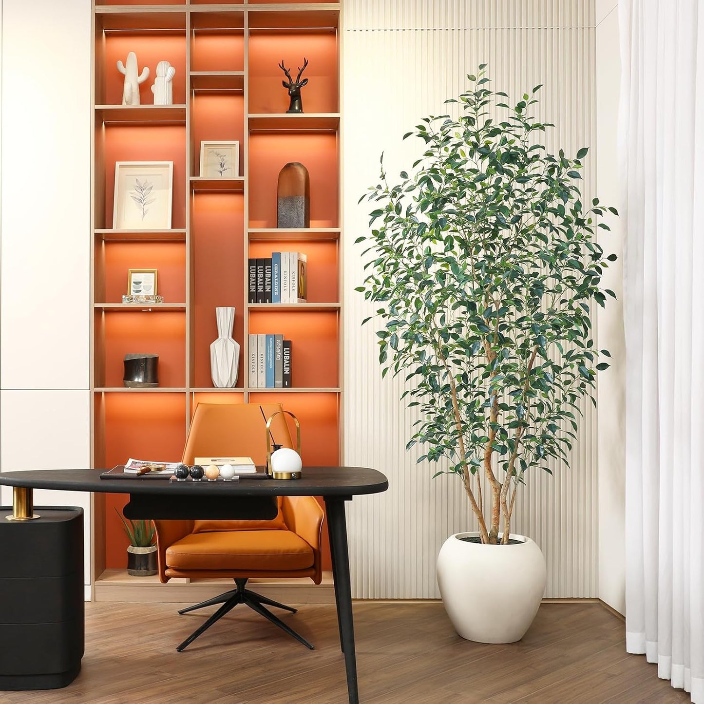 VeriNatural 8FT Artificial Ficus Tree, Indoor Faux Ficus Plant with Realistic Leaves & Natural Wood Trunk, 8ft Tall, Green, All Seasons, Perfect for Living Room Home Decor