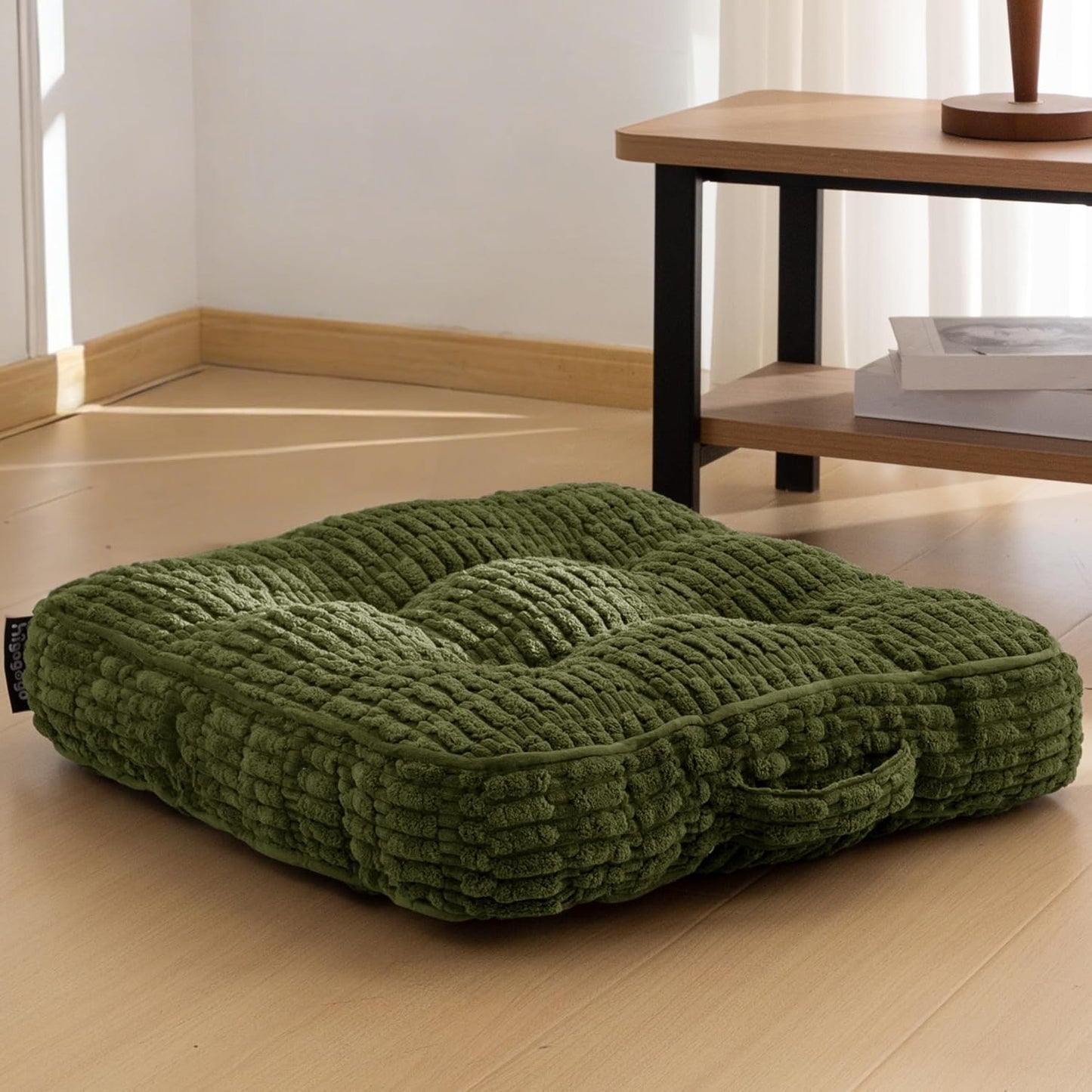 HIGOGOGO Floor Pillow Cushion for Adults, Meditation Cushion Pillow, Blended Corduroy Cover, Large Square Floor Sitting for Tatami Living Room or Yoga, 22x22 Inch, Beige