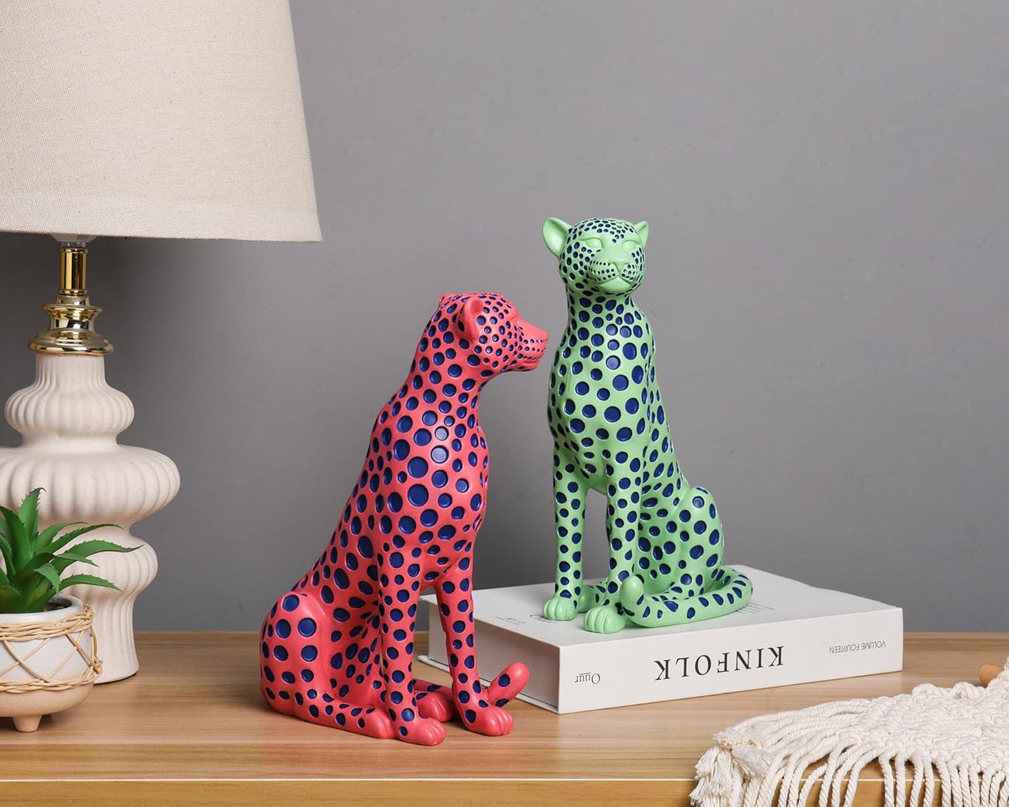 Quoowiit Bird Figurine, Modern Sculpture and Statues for Home Decor, Animal Statues for Bookshelf, Table, Entryway, Fireplace, Resin Decorative Sculpture with Chic Polka Dots Art Design (White)