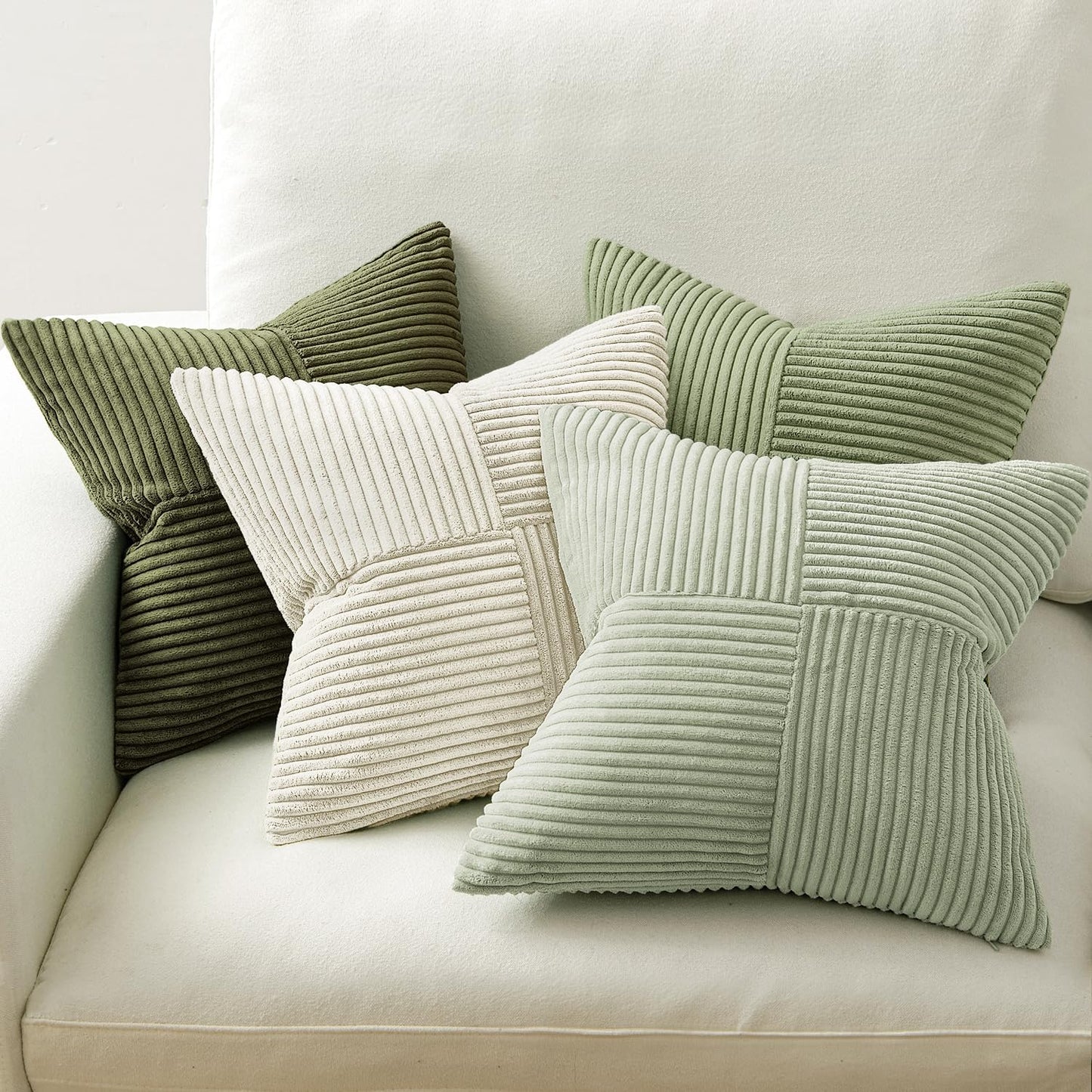 MIULEE Teal Orange Decorative Throw Pillow Covers 18x18 Inch Set of 4 Boho Corduroy Striped Cushion Cases Modern Farmhouse Patchwork Pillow Cases for Couch Sofa Bedroom Home Decor