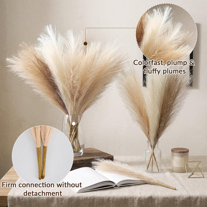 30pcs Pampas Grass Decor,21" Artificial Pompous Grass Bulk,Small Vase Filler Pompas Grass for Home Wedding Living Room Wall Party Decoration (Beige,Light Brown, 21 Inch 30 Pcs)