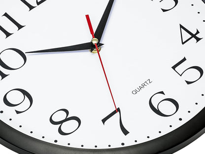Bernhard Products Black Wall Clock Silent Non Ticking 10 Inch Quality Quartz Battery Operated Round Easy to Read Home/Office/Kitchen/Classroom/School Clock Sweep Movement