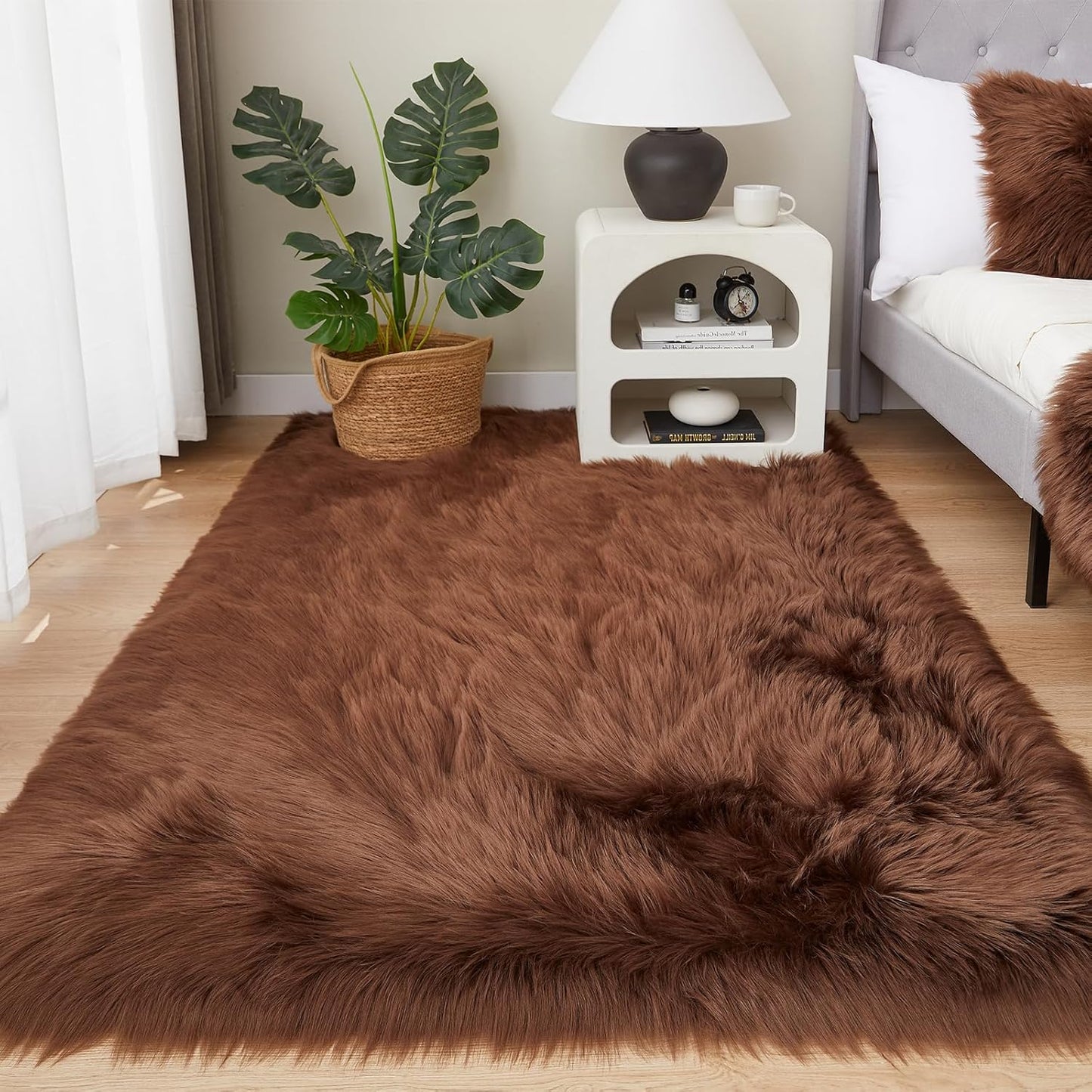 EasyJoy Ultra Soft Fluffy/Fuzzy Shaggy Area Rug Faux Fur Chair Cover Seat Pad for Bedroom Floor Sofa Living Room (2 x 6 ft Sheepskin, Beige)