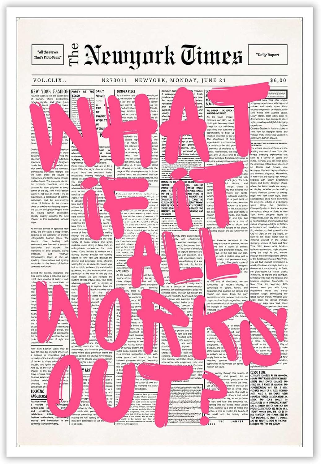 Retro Black And White Newspaper Poster What If It All Works Out Canvas Wall Art Positive Affirming Quote Minimalist Prints Painting For Home Bedroom Dorm Wall Decor 12x16in Unframed