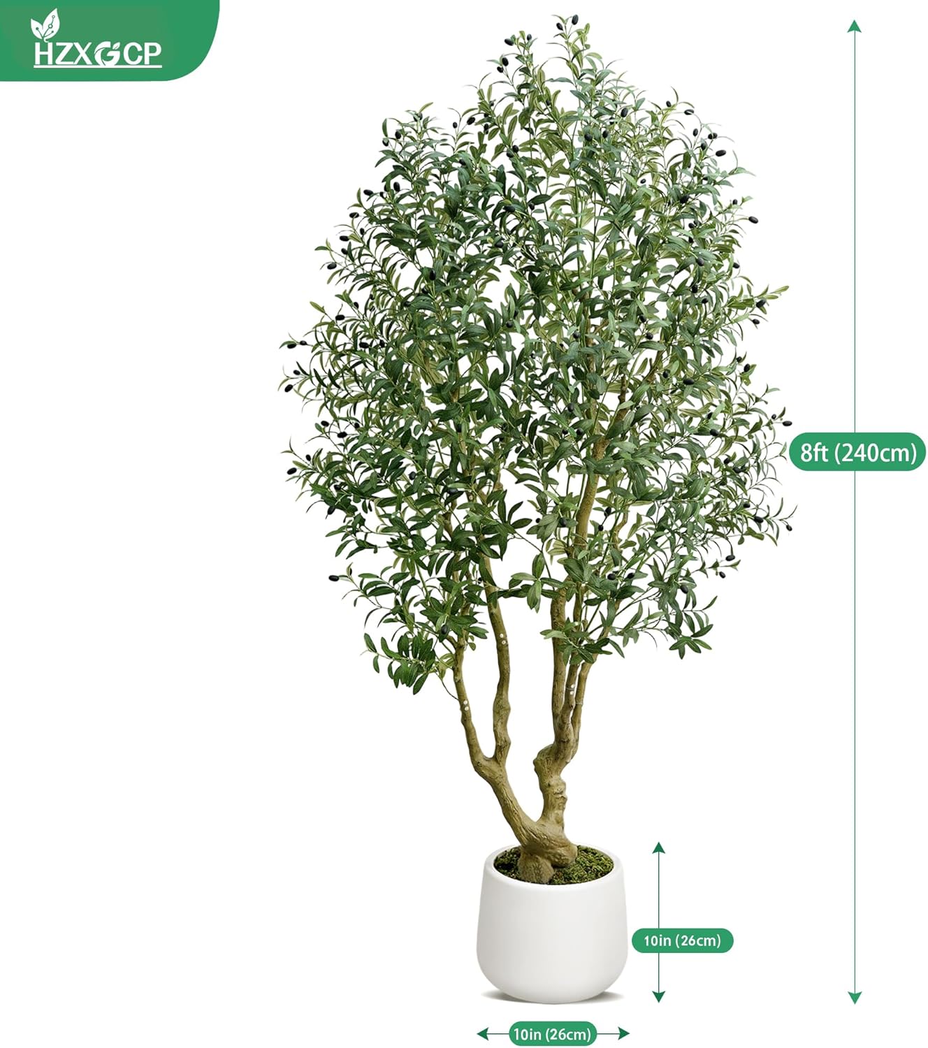 HZXGCP 6ft Artificial Olive Tree Indoor, Fake Olive Tree with White Pot, Faux Olive Tree with Dense Leaves & Realistic Fruits, Tall Artificial Plant for Home Living Room Office Entryway Decor