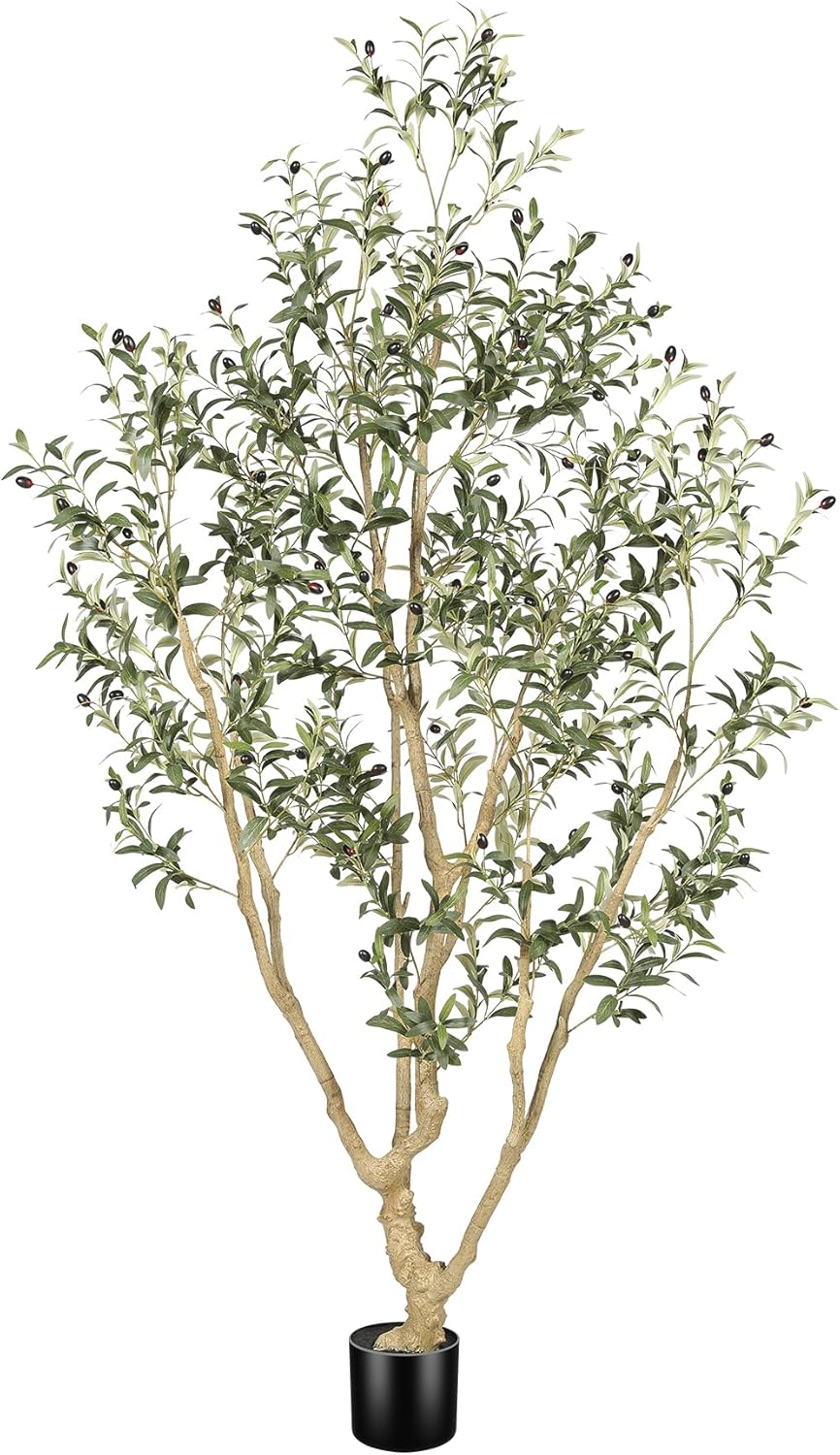 LYERSE Olive Trees Artificial Indoor - Faux Olive Tree 7ft with Olive Branches and Lifelike Fruits - Fake Olive Tree 7 Feet for Modern Home Office House Living Room Decor Indoor