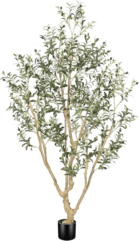 LYERSE Olive Trees Artificial Indoor - Faux Olive Tree 7ft with Olive Branches and Lifelike Fruits - Fake Olive Tree 7 Feet for Modern Home Office House Living Room Decor Indoor