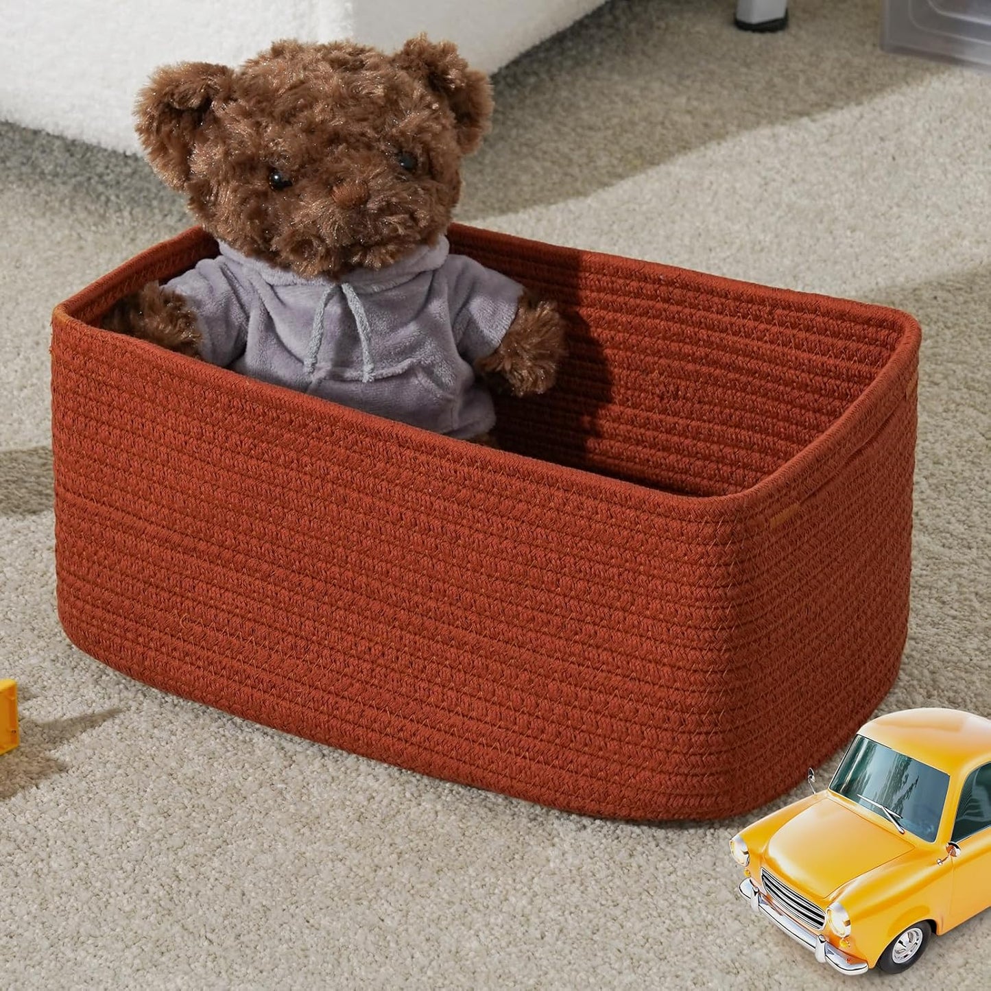 3-Pack Small Storage Baskets for Organizing | Woven Shelf Toy Basket | Rope Baskets for Gifts Empty | Closet Organizer Bins with Handles | Cube Decorative Box | 11.8×7.8×5.1” | Mixed brown