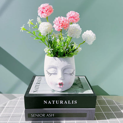 Handmade Face Flower Pots Standing Air Kiss Head Planter Pot for Trailing Plants Cute Succulent Planter Resin Planters Funny Face Planters with Anti-Friction Pads White 1Pack