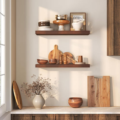 Floating Shelves 36 Inches Long - 8 Inch Deep Rustic Premium Solid Pine Wood for Storage - Farmhouse Wall Mounted for Living Room - Heavy-Duty Metal Bracket - 36" W x 8" D - Set of 2 - White Color